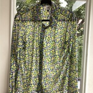 CAbi Get Together Floral Sheer Blouse - Yellow, Blue, Green